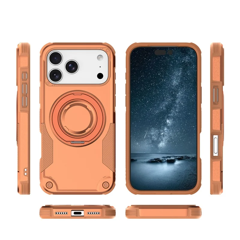 Für iPhone 17 Pro Magnetische Hülle Mit Drehbarem Ringständer Stoßfeste TPU PC Panzer Handyhülle - Orange