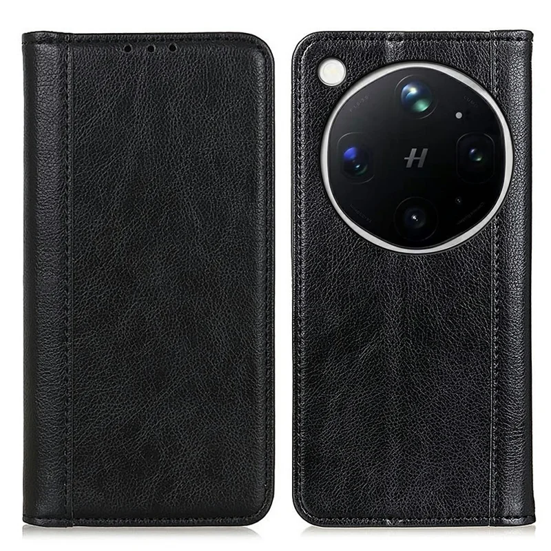 Coque avec étui portefeuille en cuir pleine fleur texturé type peau de crocodile pour Oppo Find X9 Ultra 5G - Noir