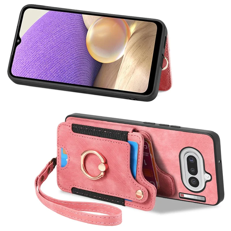 För Nothing Phone (4a) Retro PU-läderfodral med RFID-skyddad kortbehållare / Ringhållare - Rosa