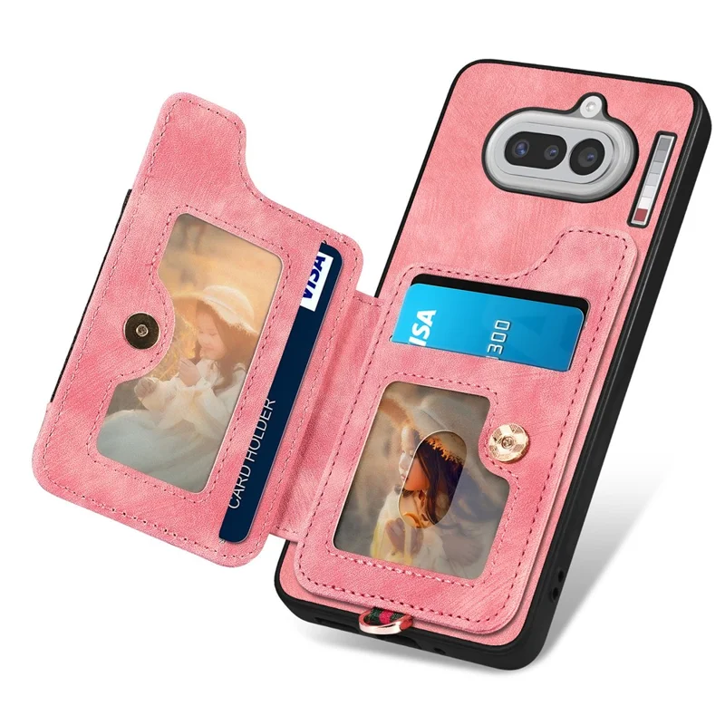 För Nothing Phone (4a) Retro PU-läderfodral med RFID-skyddad kortbehållare / Ringhållare - Rosa