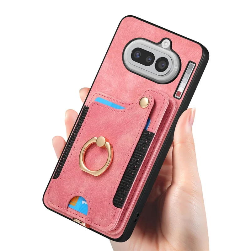För Nothing Phone (4a) Retro PU-läderfodral med RFID-skyddad kortbehållare / Ringhållare - Rosa