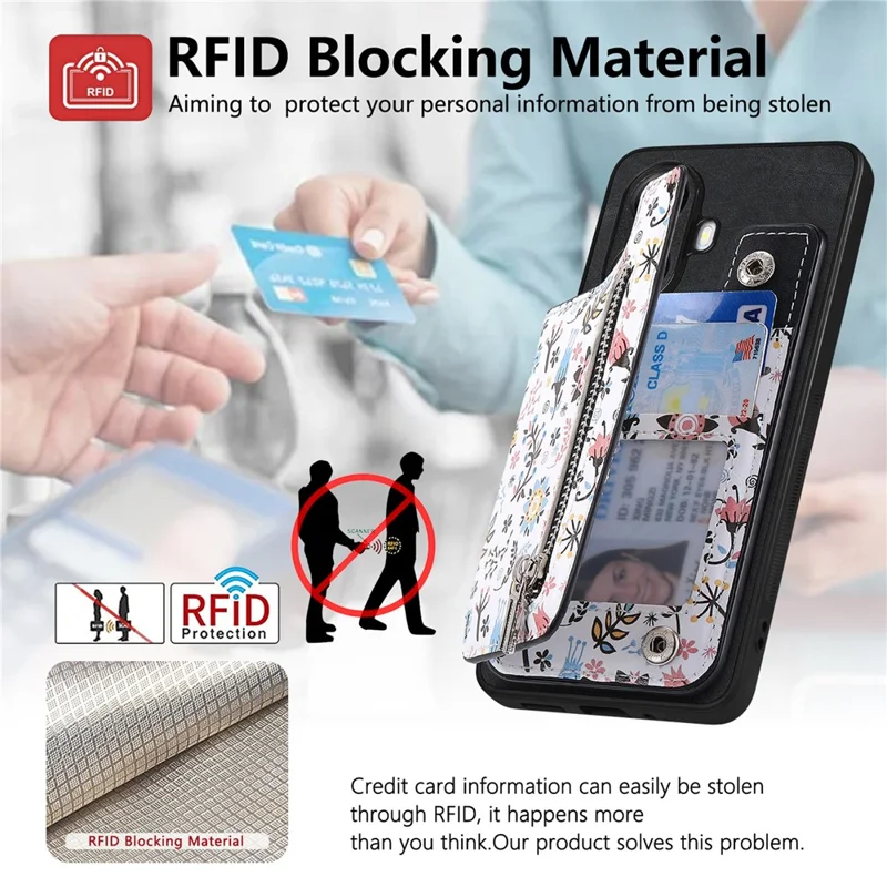For Nothing Phone (4a) Leather Phone Cover with RFID Blocking Zipper Card Bag Kickstand - Black