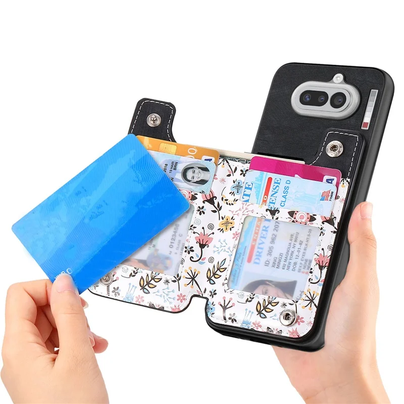 For Nothing Phone (4a) Leather Phone Cover with RFID Blocking Zipper Card Bag Kickstand - Black