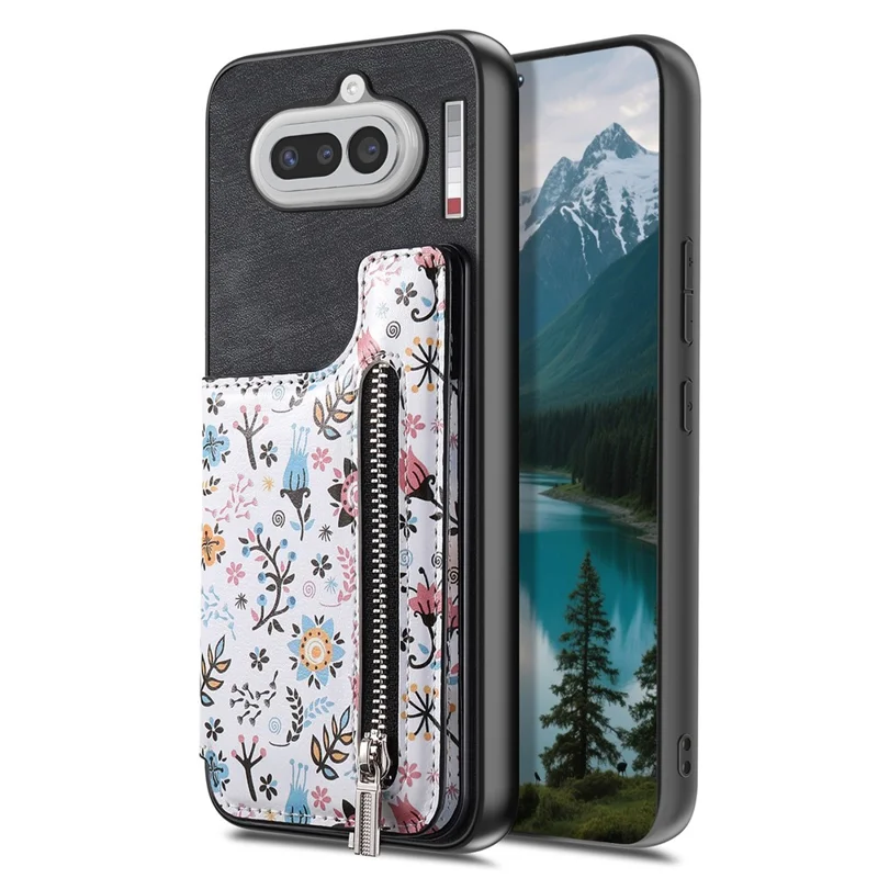 For Nothing Phone (4a) Leather Phone Cover with RFID Blocking Zipper Card Bag Kickstand - Black
