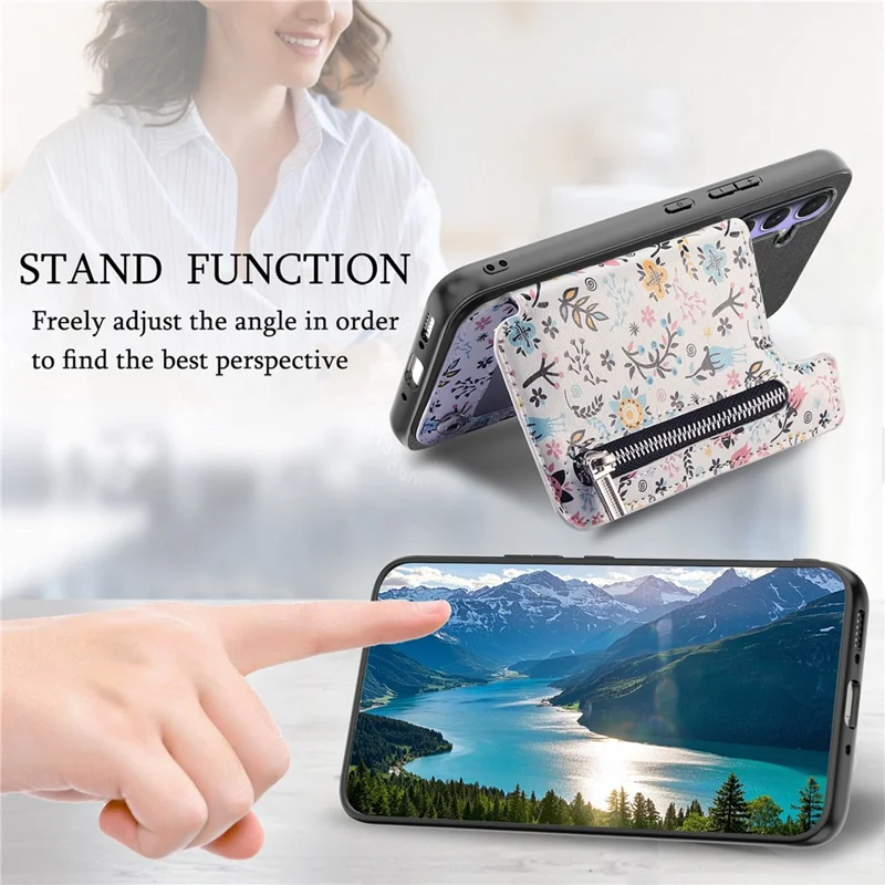 For Nothing Phone (4a) Leather Phone Cover with RFID Blocking Zipper Card Bag Kickstand - Black