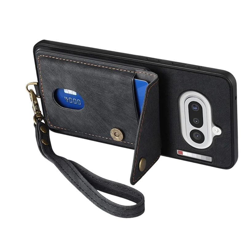 For Nothing Phone (4a) Case with Card Holder Kickstand Leather Phone Back Cover - Black