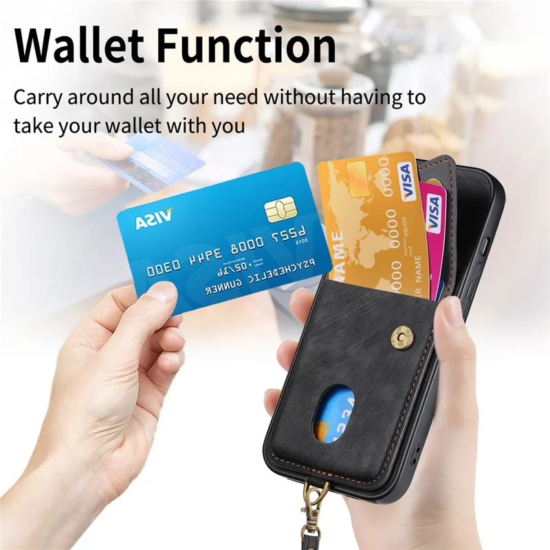 For Nothing Phone (4a) Case with Card Holder Kickstand Leather Phone Back Cover - Black