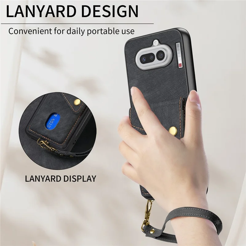 For Nothing Phone (4a) Case with Card Holder Kickstand Leather Phone Back Cover - Black