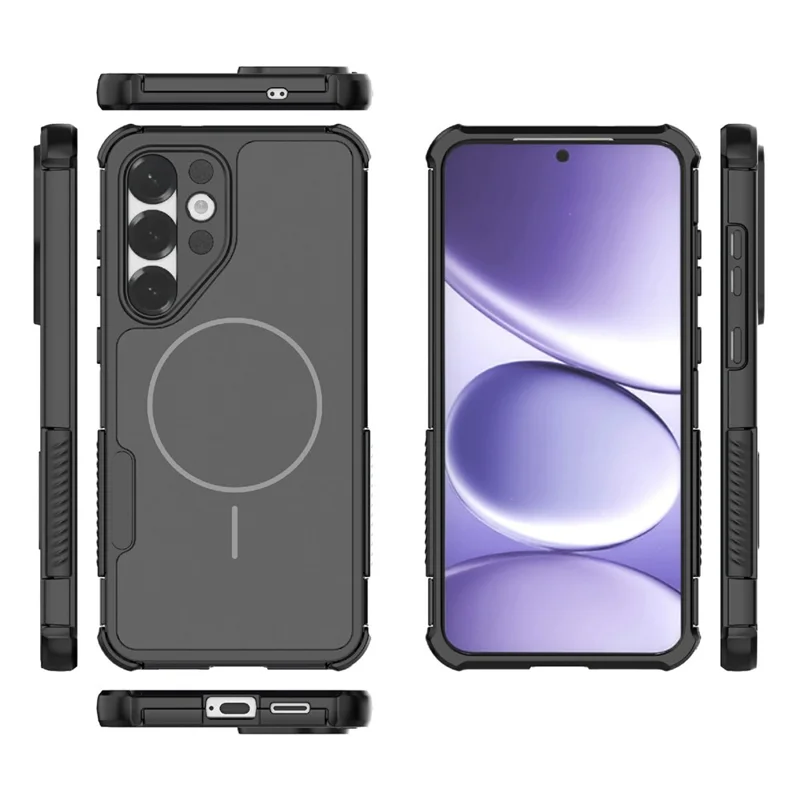 Magnetisk skyddsfodral till Samsung Galaxy S25, stötsäkert luftkuddsfodral av PC+TPU - Svart