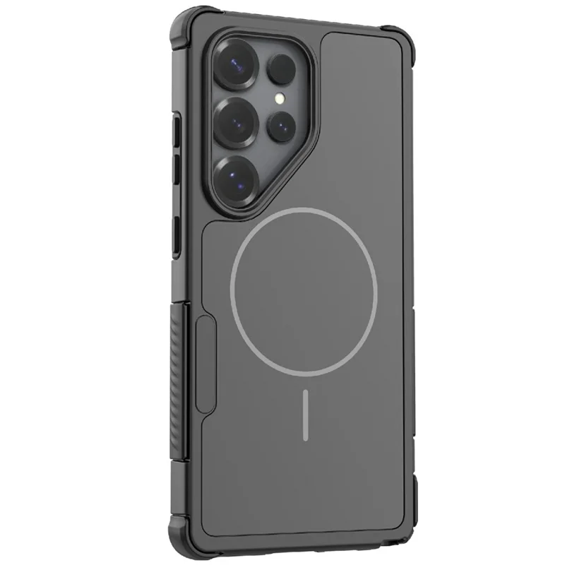 För Samsung Galaxy S25 Ultra Magnetisk Skalskydd Med Stötfångarluftkudde PC+TPU Mobilskal - Svart