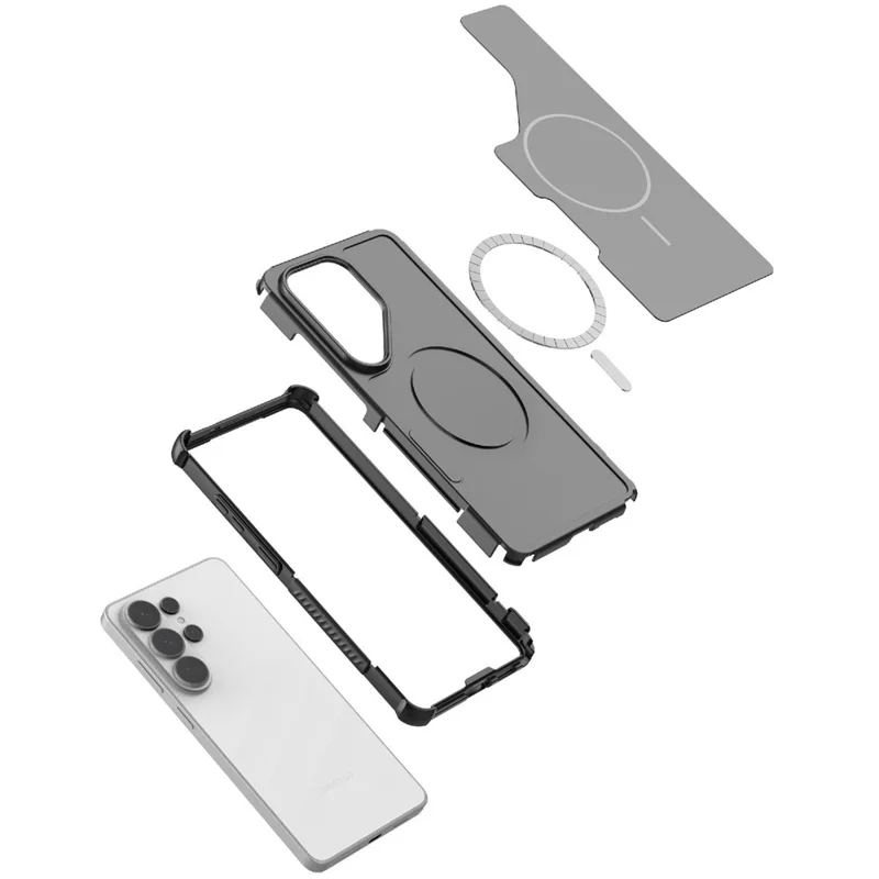 För Samsung Galaxy S25 Ultra Magnetisk Skalskydd Med Stötfångarluftkudde PC+TPU Mobilskal - Svart