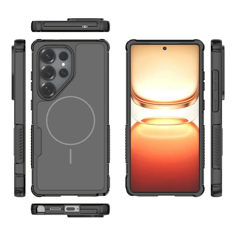 För Samsung Galaxy S25 Ultra Magnetisk Skalskydd Med Stötfångarluftkudde PC+TPU Mobilskal - Svart