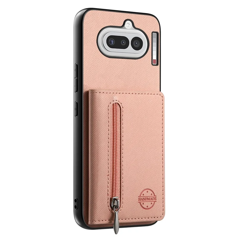 For Nothing Phone (4a) Case Zipper Card Holder Kickstand Jeans Cloth Texture Leather Back Cover - Pink