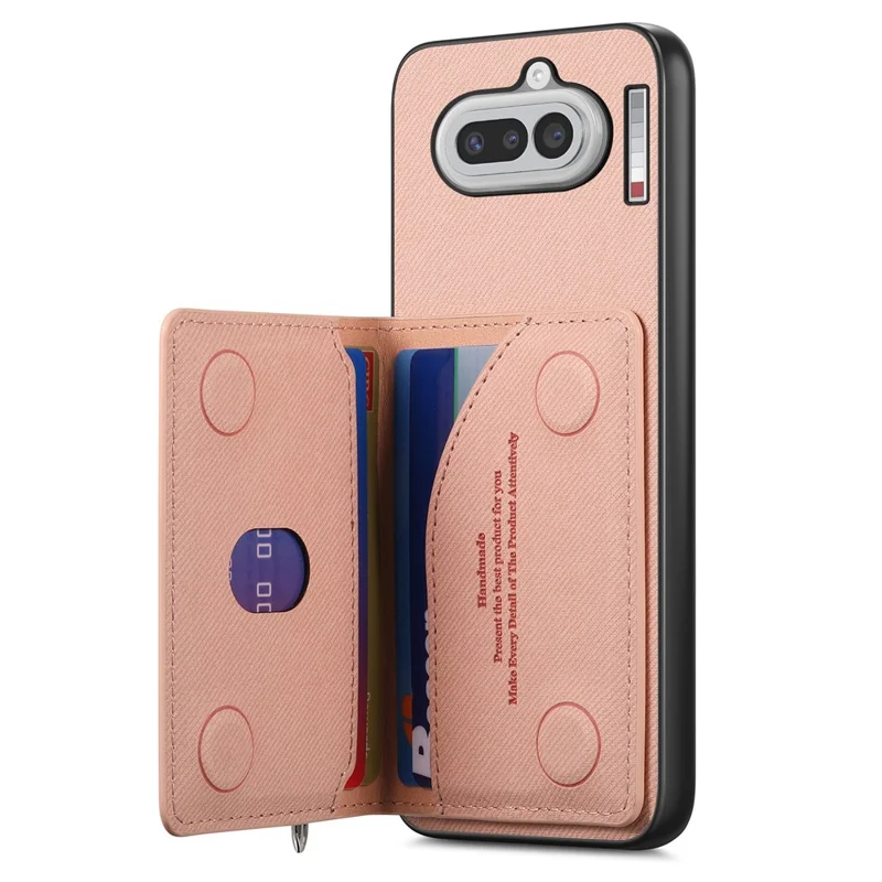 For Nothing Phone (4a) Case Zipper Card Holder Kickstand Jeans Cloth Texture Leather Back Cover - Pink