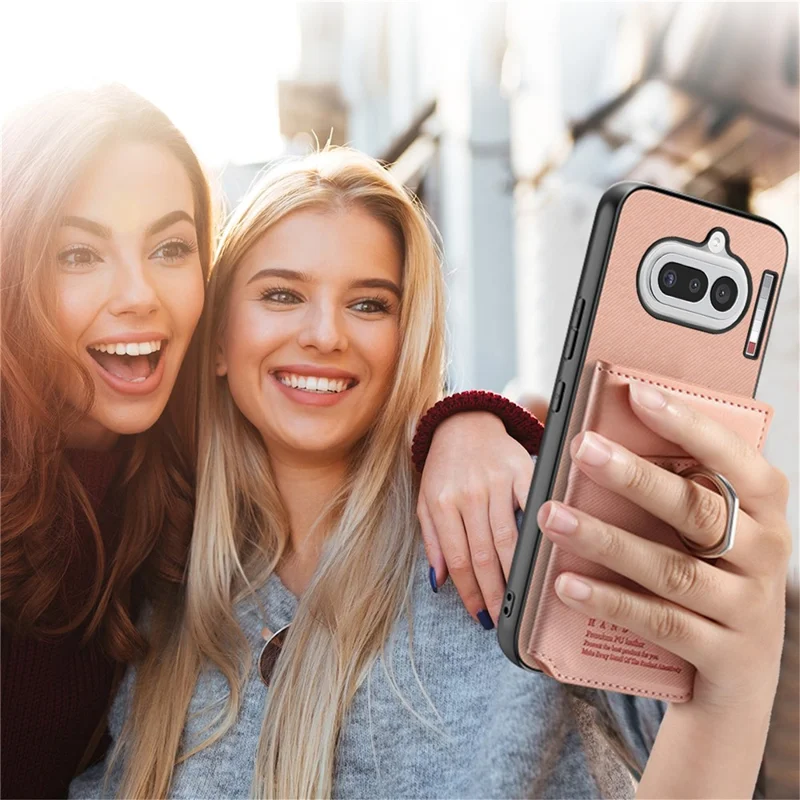 For Nothing Phone (4a) Case with Card Holder Kickstand Leather + TPU + PC Phone Cover - Pink