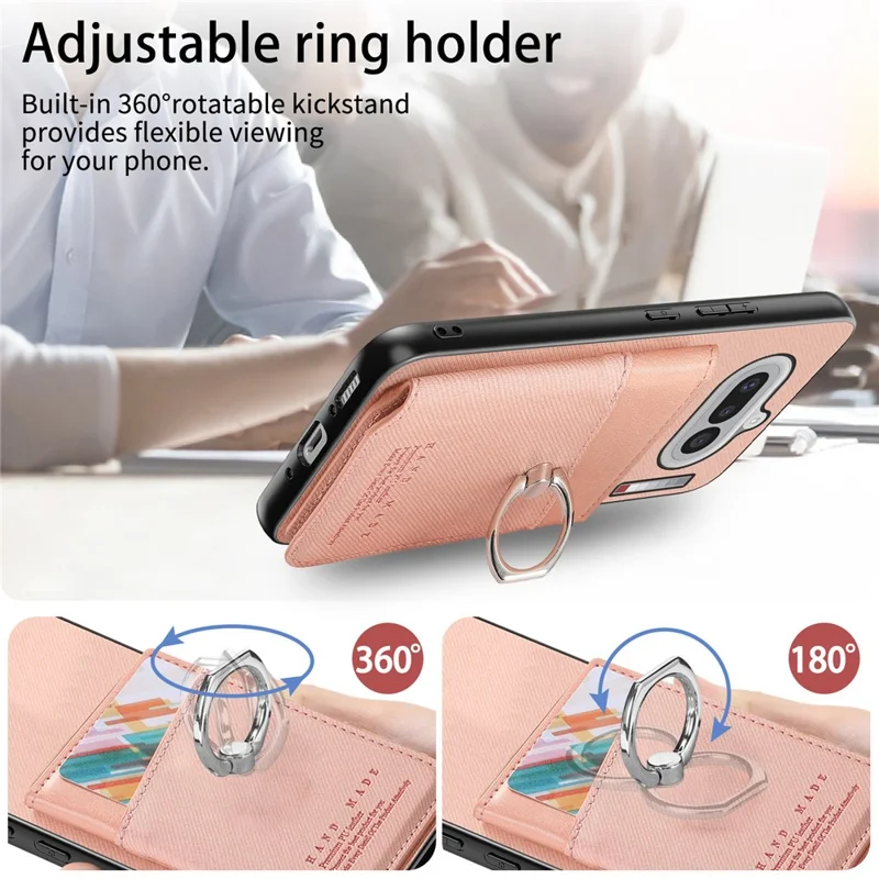 For Nothing Phone (4a) Case with Card Holder Kickstand Leather + TPU + PC Phone Cover - Pink