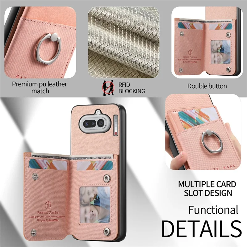 For Nothing Phone (4a) Case with Card Holder Kickstand Leather + TPU + PC Phone Cover - Pink
