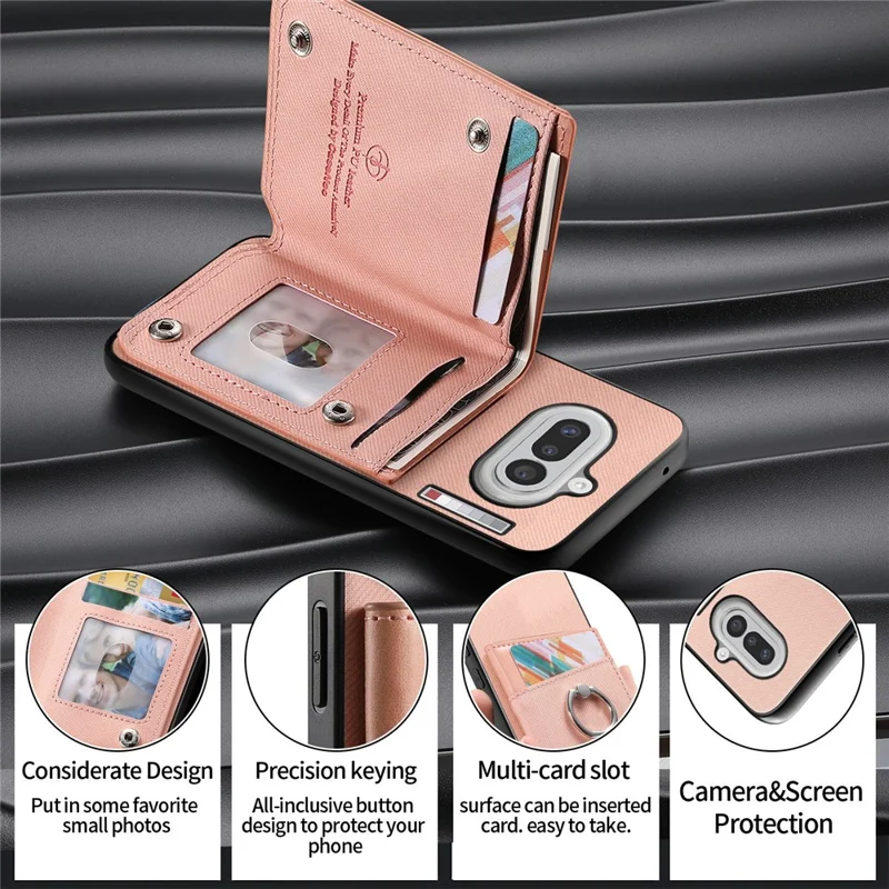 For Nothing Phone (4a) Case with Card Holder Kickstand Leather + TPU + PC Phone Cover - Pink