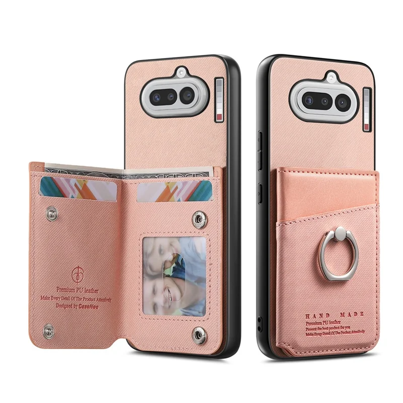 For Nothing Phone (4a) Case with Card Holder Kickstand Leather + TPU + PC Phone Cover - Pink