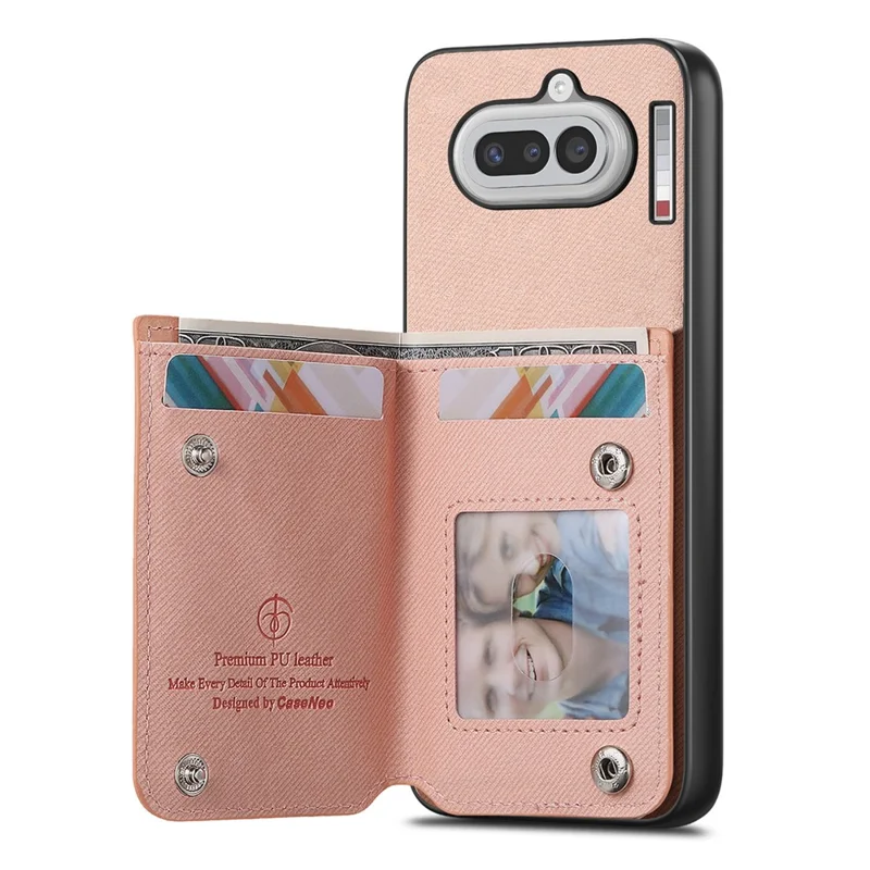 For Nothing Phone (4a) Case with Card Holder Kickstand Leather + TPU + PC Phone Cover - Pink