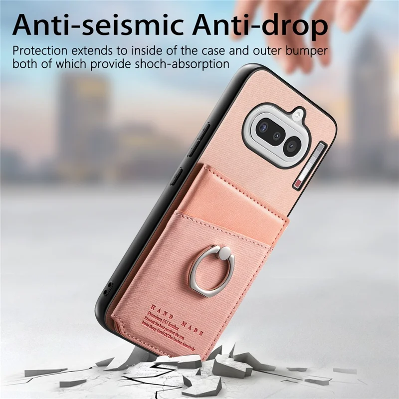 For Nothing Phone (4a) Case with Card Holder Kickstand Leather + TPU + PC Phone Cover - Pink
