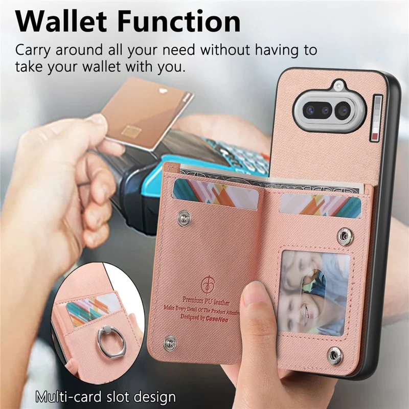 For Nothing Phone (4a) Case with Card Holder Kickstand Leather + TPU + PC Phone Cover - Pink