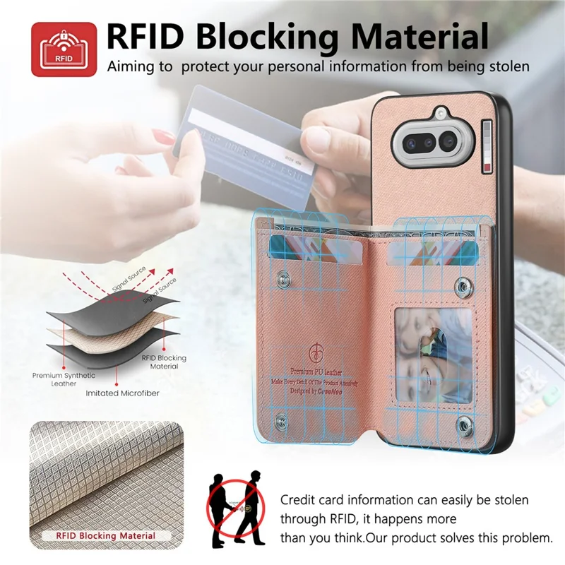 For Nothing Phone (4a) Case with Card Holder Kickstand Leather + TPU + PC Phone Cover - Pink
