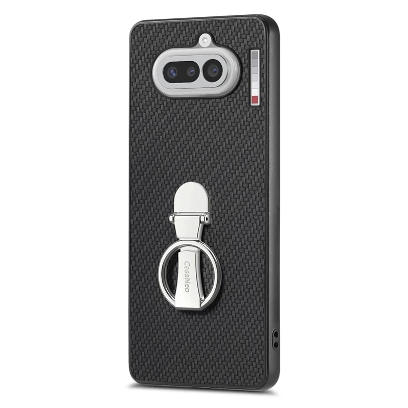 CASENEO C1-19 for Nothing Phone (4a) Case Folding Kickstand Leather Back Cover Carbon Fiber Texture - Black