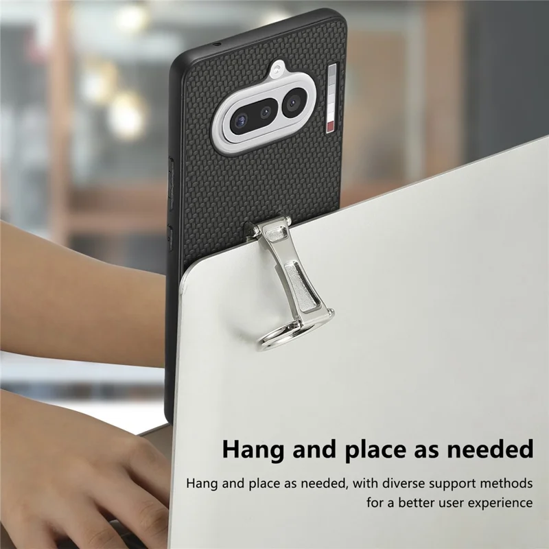 CASENEO C1-19 for Nothing Phone (4a) Case Folding Kickstand Leather Back Cover Carbon Fiber Texture - Black