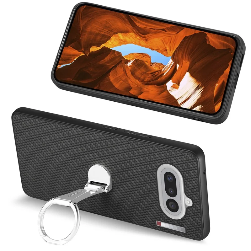 CASENEO C1-19 for Nothing Phone (4a) Case Folding Kickstand Leather Back Cover Carbon Fiber Texture - Black