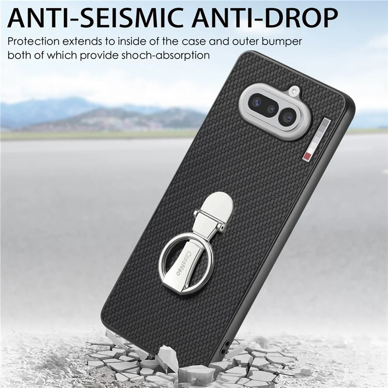 CASENEO C1-19 for Nothing Phone (4a) Case Folding Kickstand Leather Back Cover Carbon Fiber Texture - Black