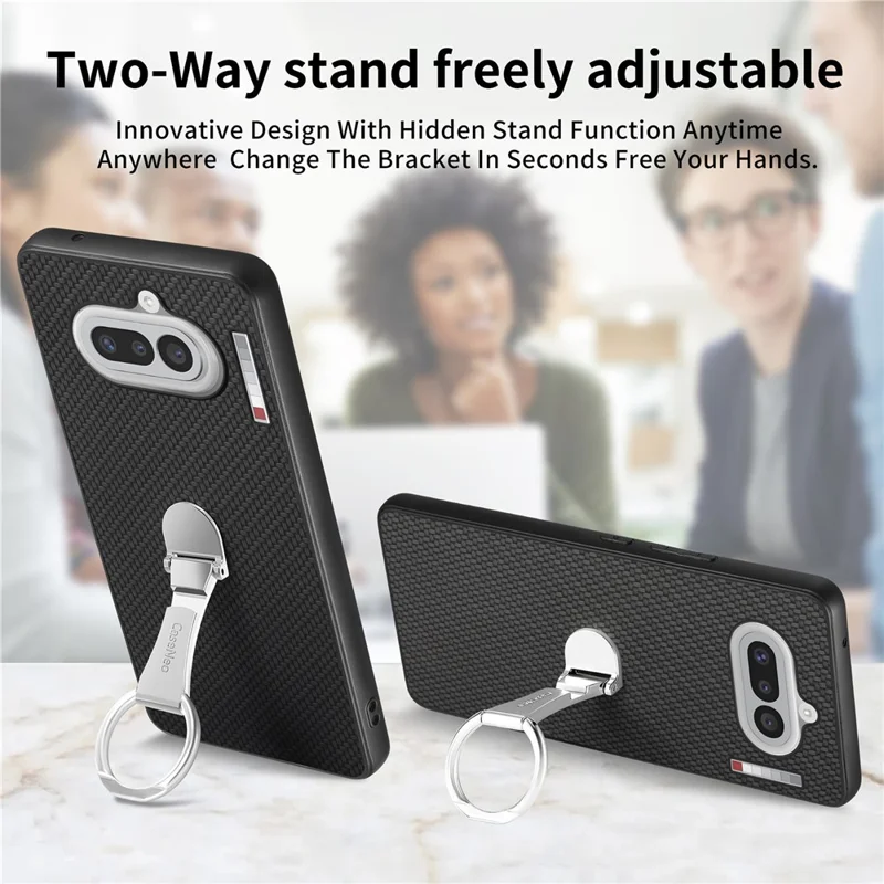 CASENEO C1-19 for Nothing Phone (4a) Case Folding Kickstand Leather Back Cover Carbon Fiber Texture - Black