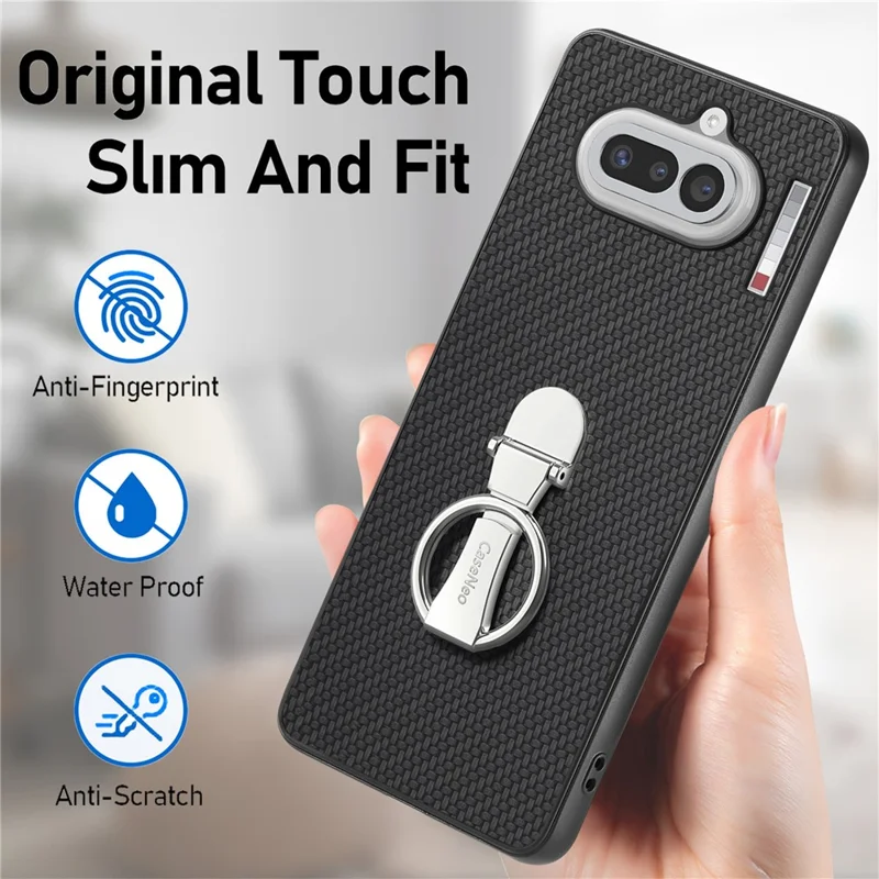 CASENEO C1-19 for Nothing Phone (4a) Case Folding Kickstand Leather Back Cover Carbon Fiber Texture - Black