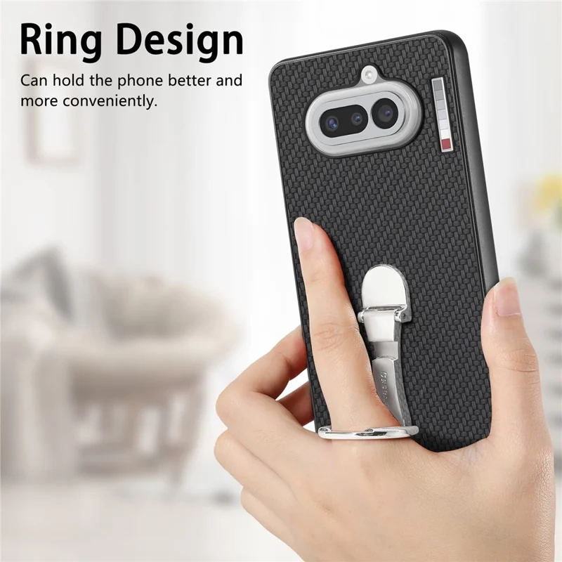 CASENEO C1-19 for Nothing Phone (4a) Case Folding Kickstand Leather Back Cover Carbon Fiber Texture - Black