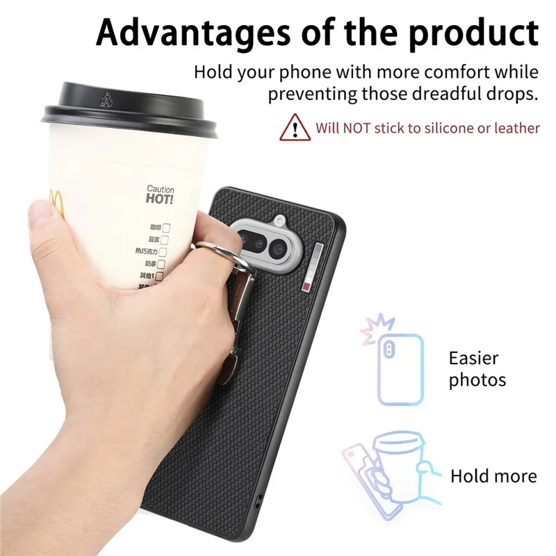 CASENEO C1-19 for Nothing Phone (4a) Case Folding Kickstand Leather Back Cover Carbon Fiber Texture - Black