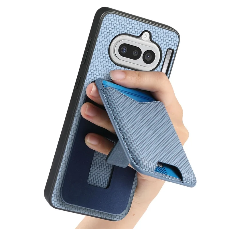For Nothing Phone (4a) Case Card Holder Kickstand Carbon Fiber Texture Back Cover - Blue