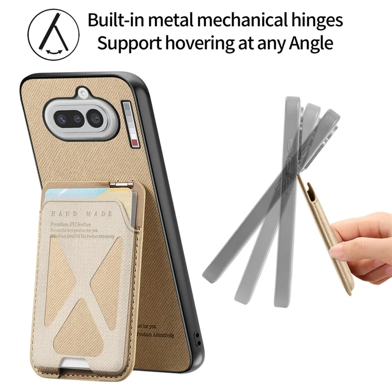 For Nothing Phone (4a) Case Cloth Texture Leather + PC + TPU Phone Cover with Card Holder Kickstand - Khaki