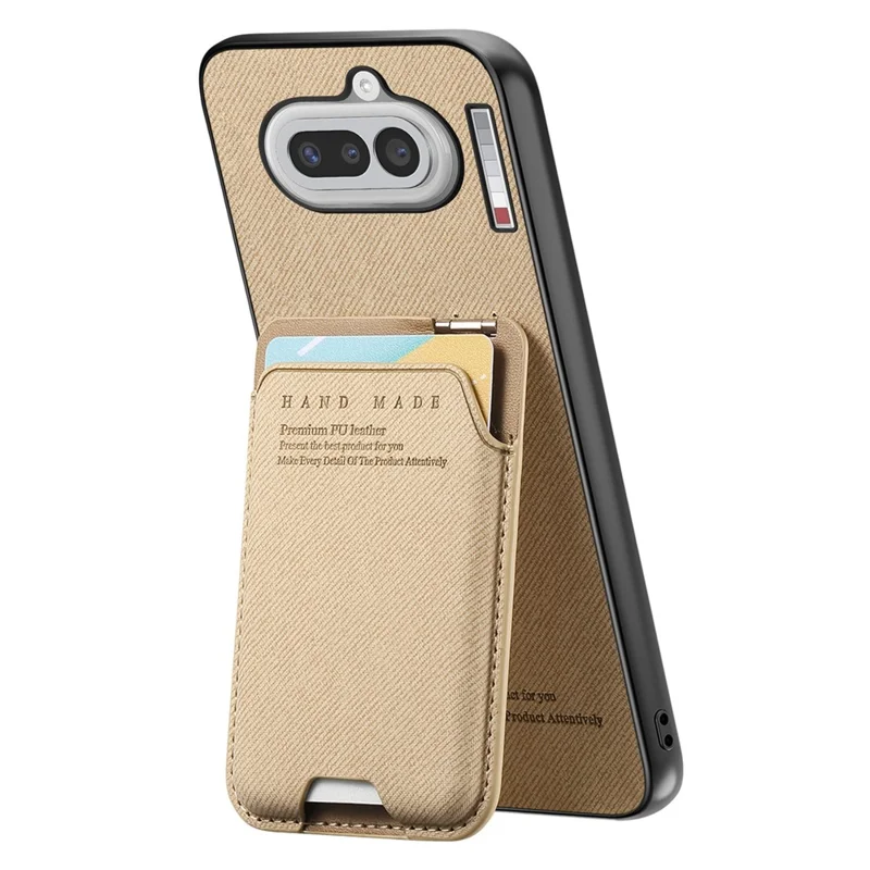 For Nothing Phone (4a) Case Cloth Texture Leather + PC + TPU Phone Cover with Card Holder Kickstand - Khaki