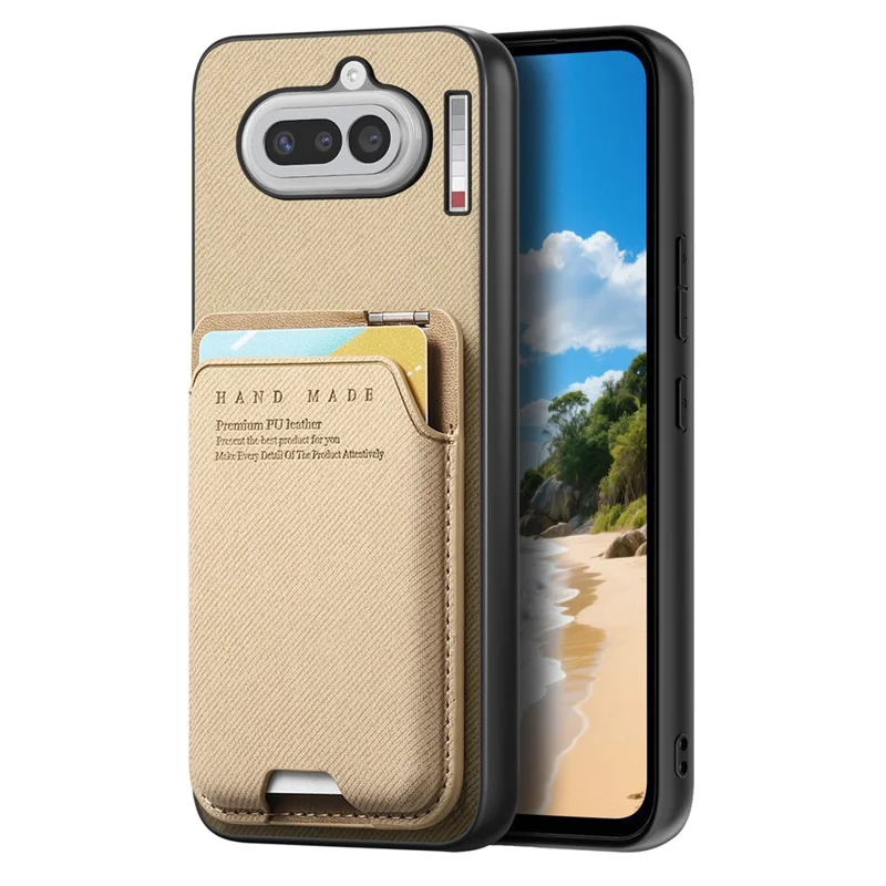 For Nothing Phone (4a) Case Cloth Texture Leather + PC + TPU Phone Cover with Card Holder Kickstand - Khaki