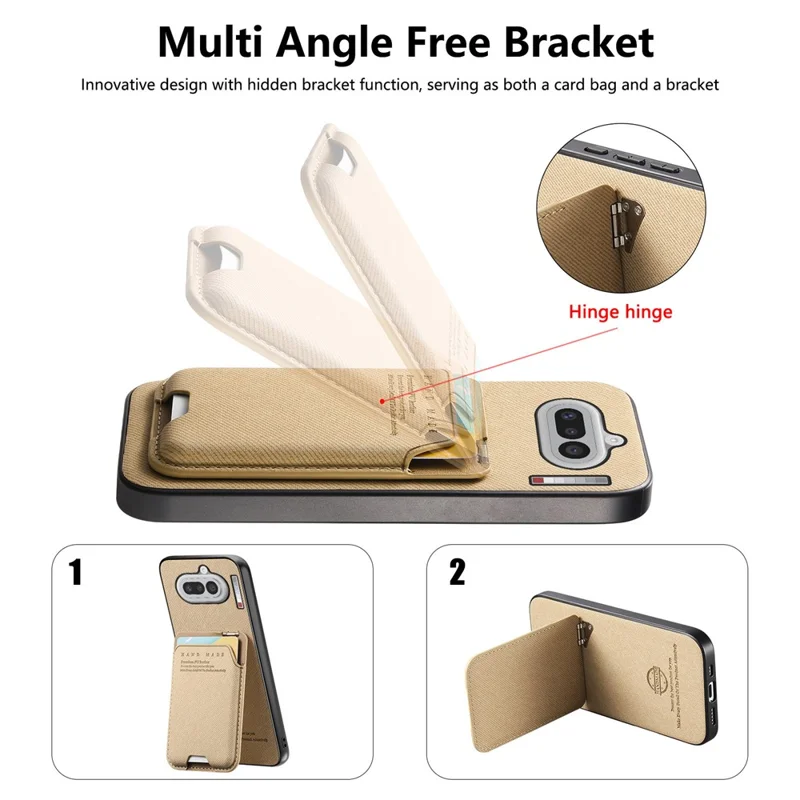 For Nothing Phone (4a) Case Cloth Texture Leather + PC + TPU Phone Cover with Card Holder Kickstand - Khaki