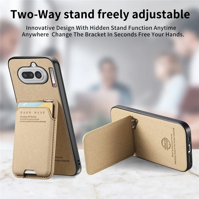 For Nothing Phone (4a) Case Cloth Texture Leather + PC + TPU Phone Cover with Card Holder Kickstand - Khaki