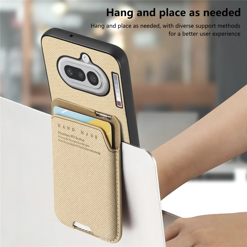 For Nothing Phone (4a) Case Cloth Texture Leather + PC + TPU Phone Cover with Card Holder Kickstand - Khaki
