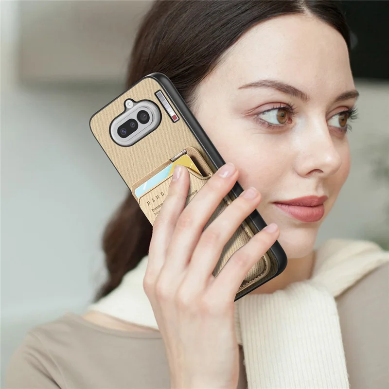 For Nothing Phone (4a) Case Cloth Texture Leather + PC + TPU Phone Cover with Card Holder Kickstand - Khaki