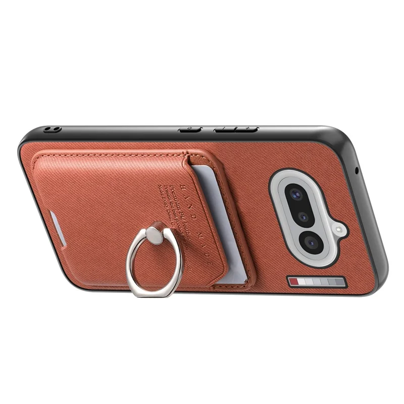 For Nothing Phone (4a) Case Cloth Texture  Leather + PC + TPU Phone Cover with Detachable Magnetic Ring Kickstand Card Holder - Brown