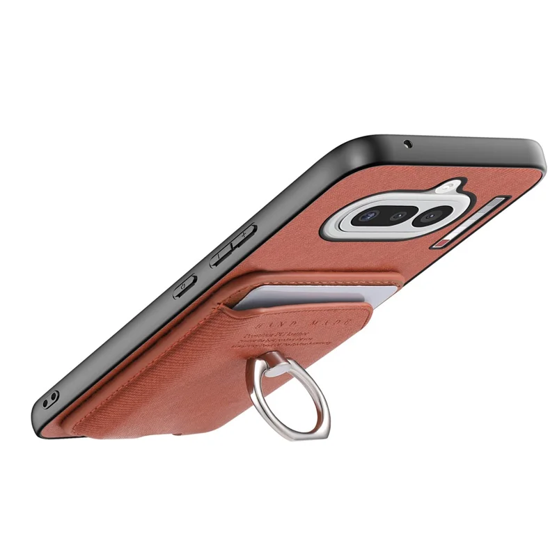 For Nothing Phone (4a) Case Cloth Texture  Leather + PC + TPU Phone Cover with Detachable Magnetic Ring Kickstand Card Holder - Brown