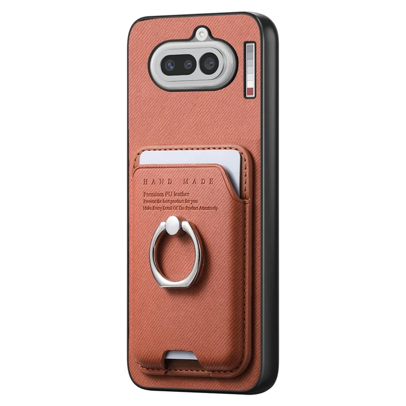 For Nothing Phone (4a) Case Cloth Texture  Leather + PC + TPU Phone Cover with Detachable Magnetic Ring Kickstand Card Holder - Brown