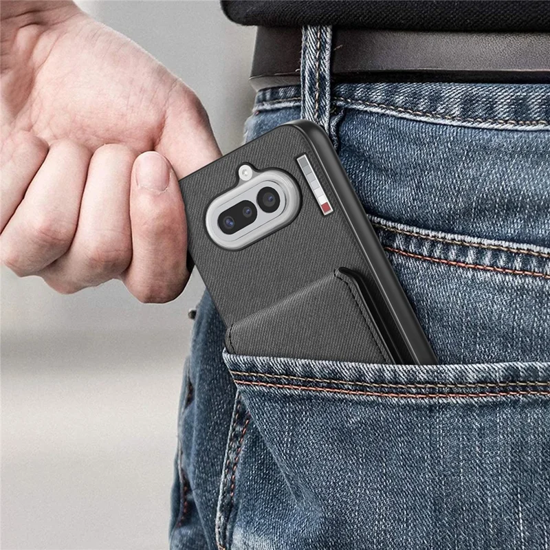 For Nothing Phone (4a) Case Cloth Texture Leather + PC + TPU Cover with RFID Blocking Card Holder - Black