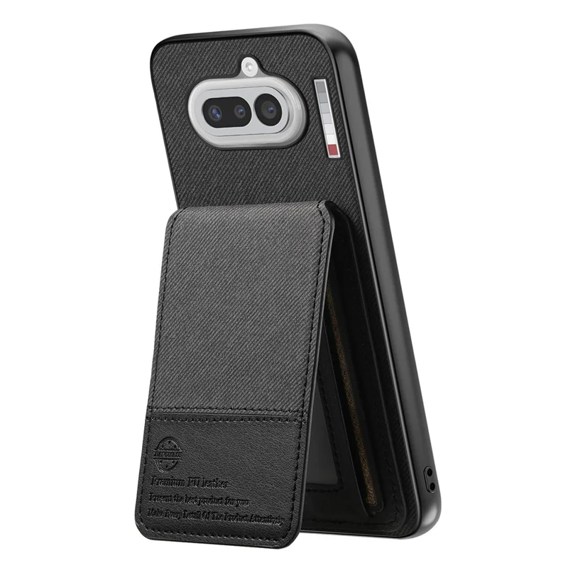For Nothing Phone (4a) Case Cloth Texture Leather + PC + TPU Cover with RFID Blocking Card Holder - Black