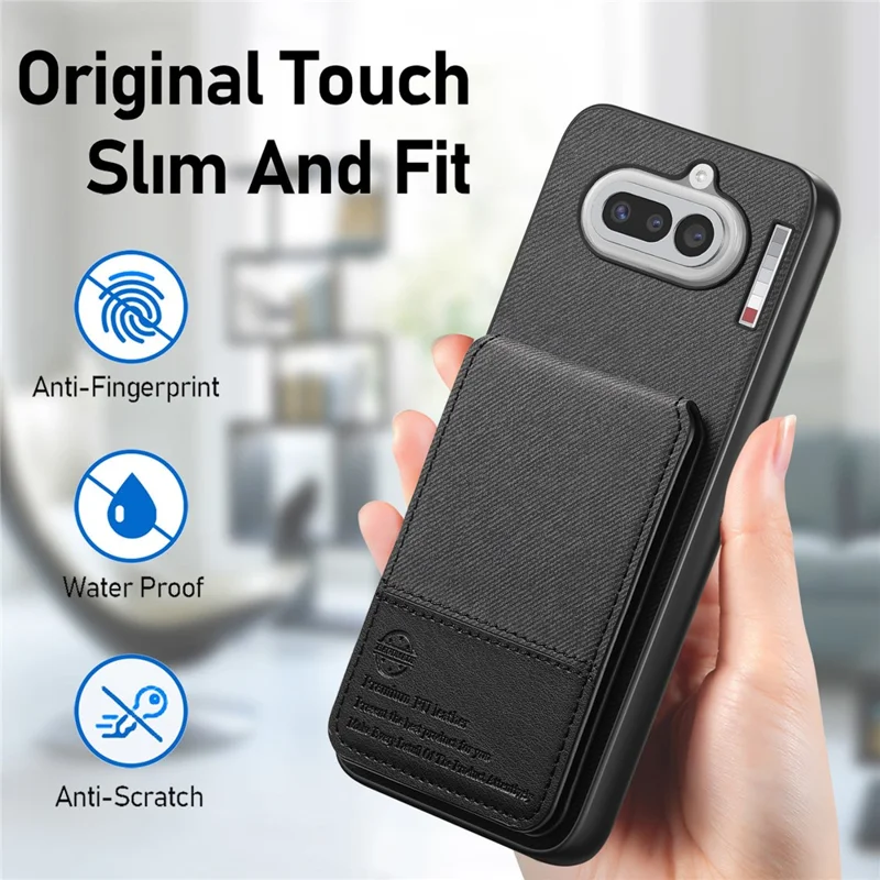 For Nothing Phone (4a) Case Cloth Texture Leather + PC + TPU Cover with RFID Blocking Card Holder - Black