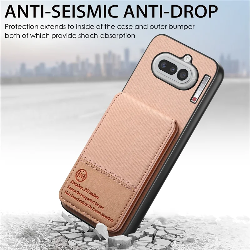 Чехол для Nothing Phone (4a) с тканевой текстурой из кожи + PC + TPU с держателем карт с защитой от RFID - Розовый